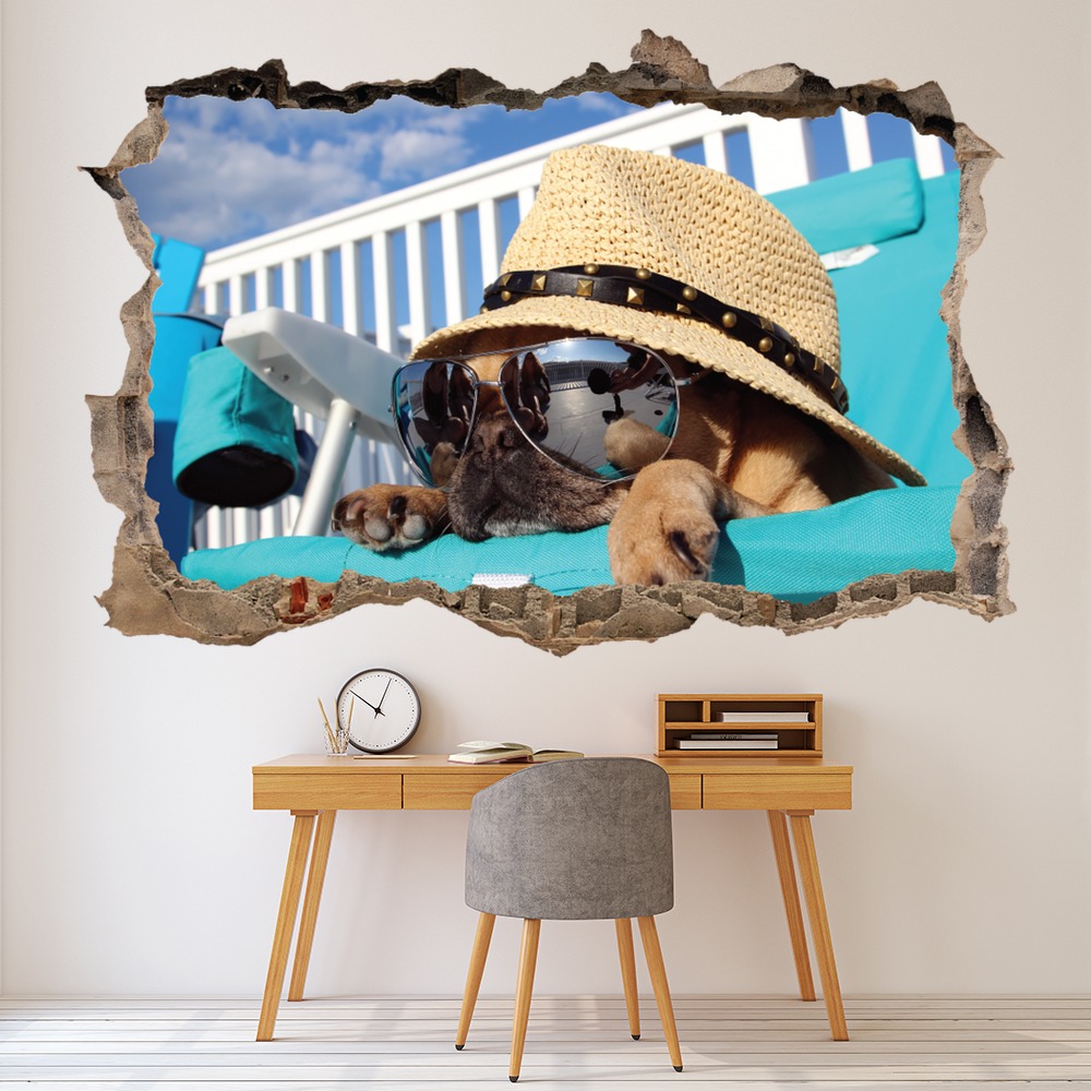 Holiday Pug Dog 3D Hole In The Wall Sticker