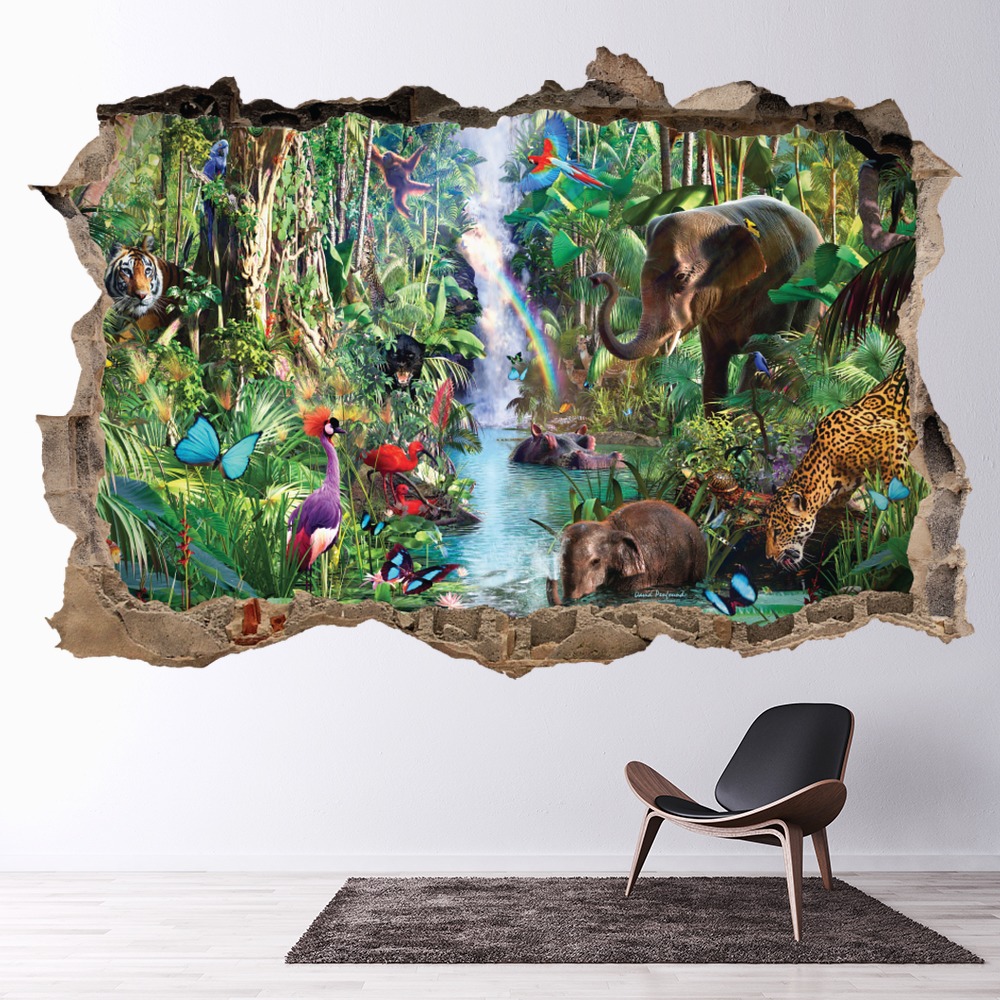 Jungle Lake Animals 3D Hole In The Wall Sticker