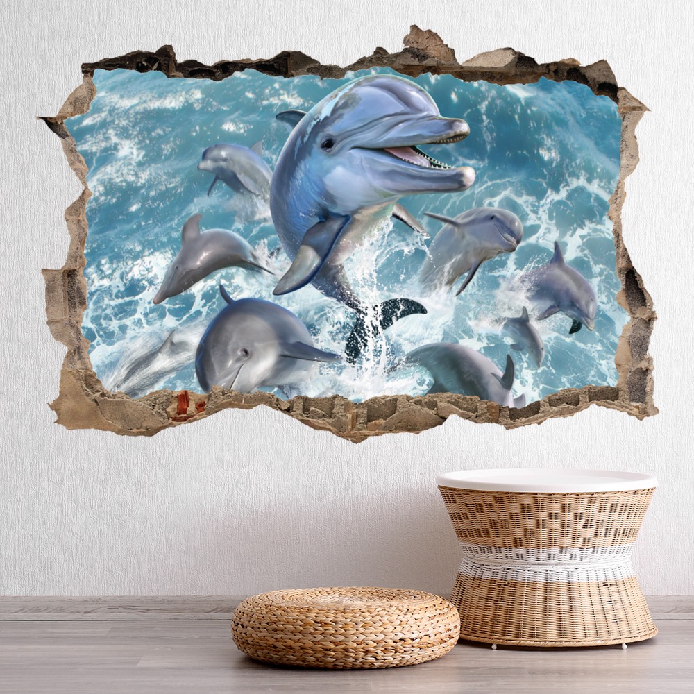 Dolphin Jump 3D Hole In The Wall Sticker