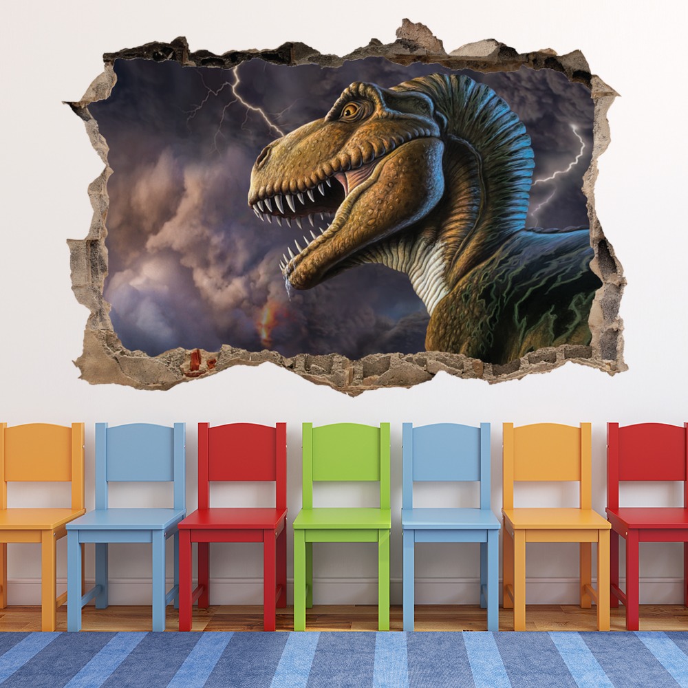 T-Rex Dino Hunt 3D Hole In The Wall Sticker | Icon Wall Stickers