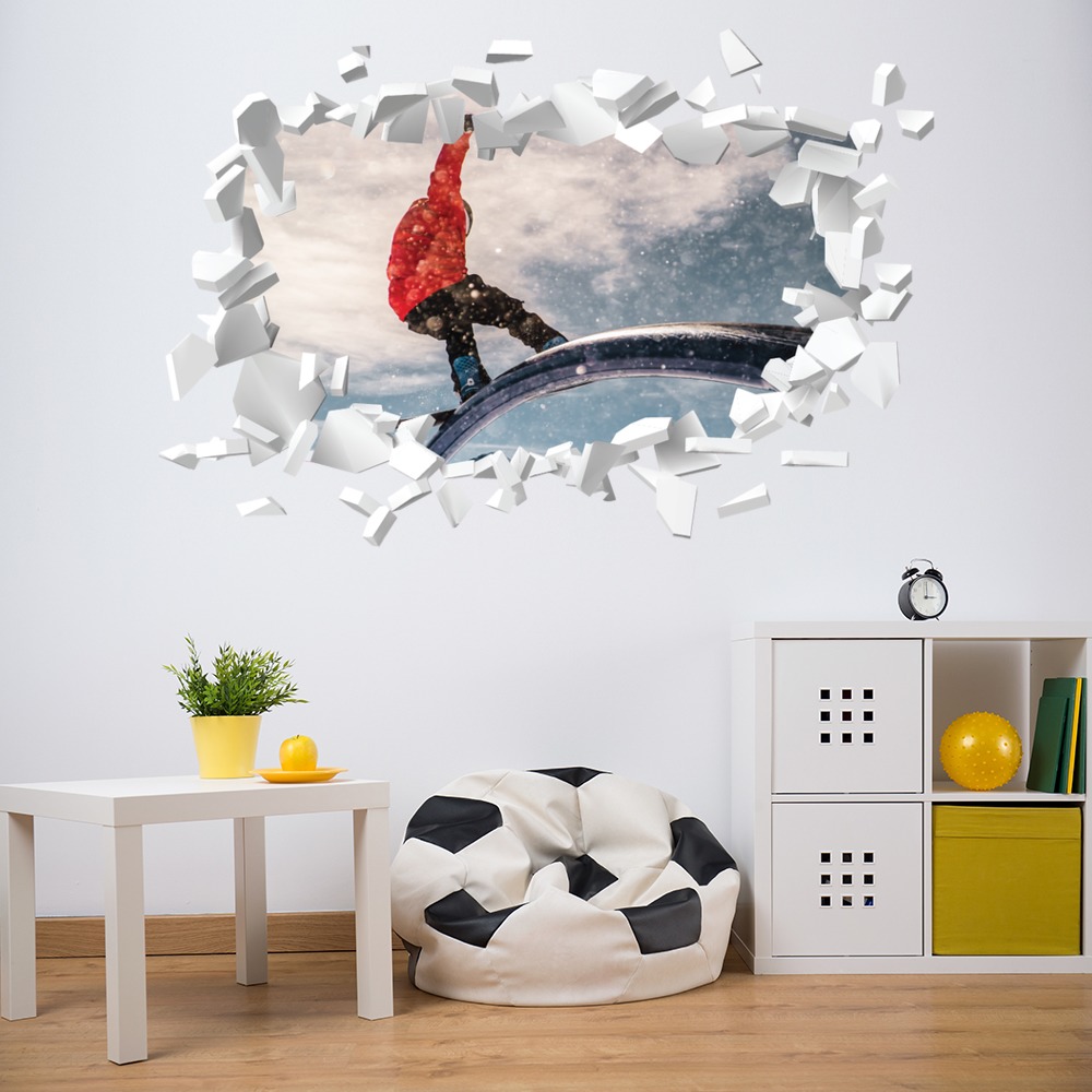 Snowboarding White Brick 3D Hole In The Wall Sticker | Icon Wall Stickers