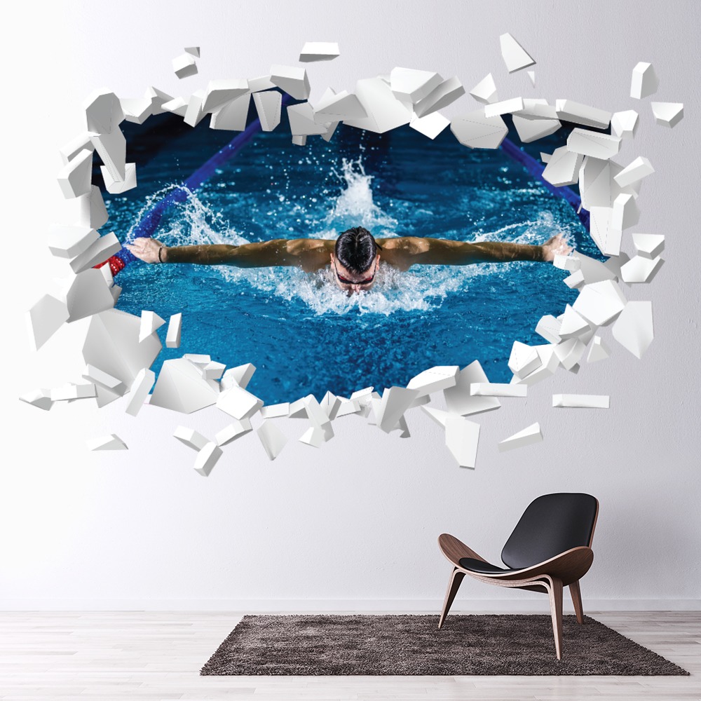 Swimming Diving White Brick 3D Hole In The Wall Sticker | Icon Wall ...