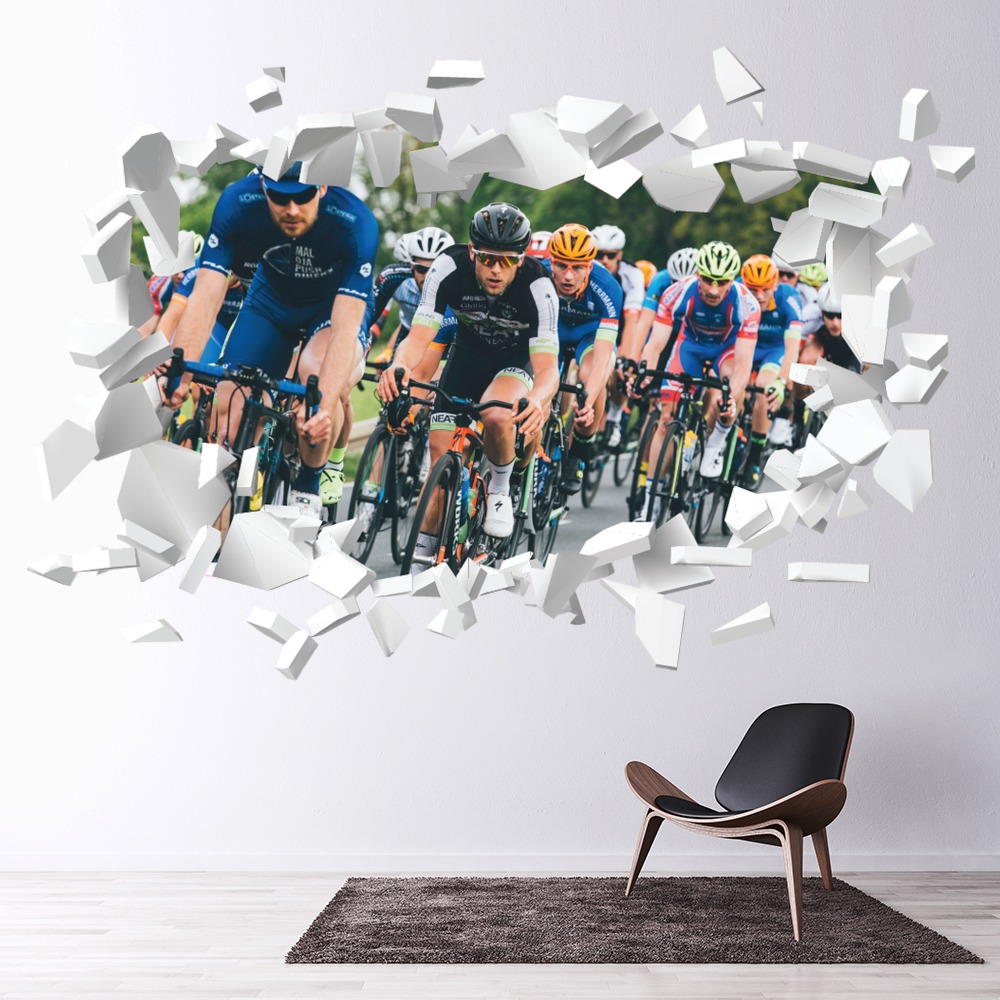 Bike Race White Brick 3D Hole In The Wall Sticker | Icon Wall Stickers