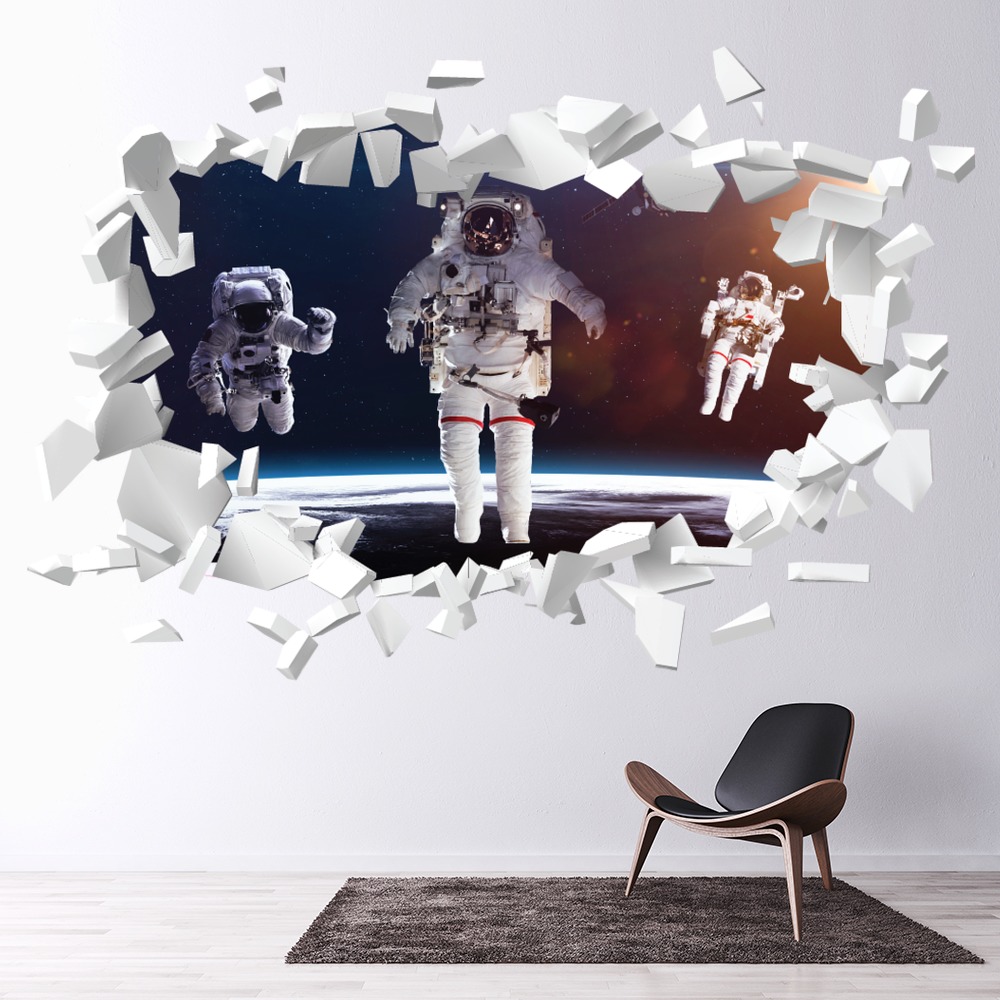 Astronauts In Space White Brick 3D Hole In The Wall Sticker | Icon Wall ...