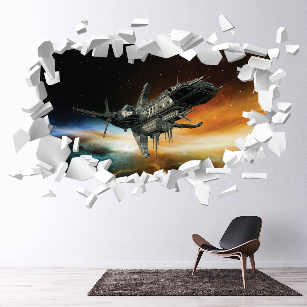 Alien Spaceship White Brick 3D Hole In The Wall Sticker | Icon Wall ...