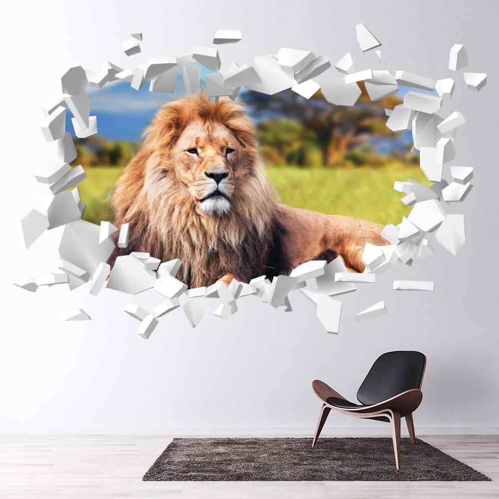 Lion White Brick 3D Hole In The Wall Sticker | Icon Wall Stickers