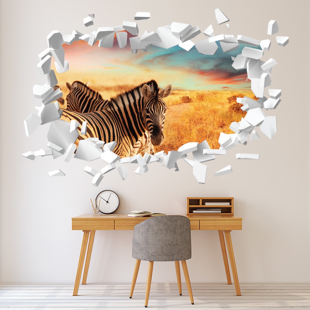 Zebra Safari White Brick 3D Hole In The Wall Sticker | Icon Wall Stickers