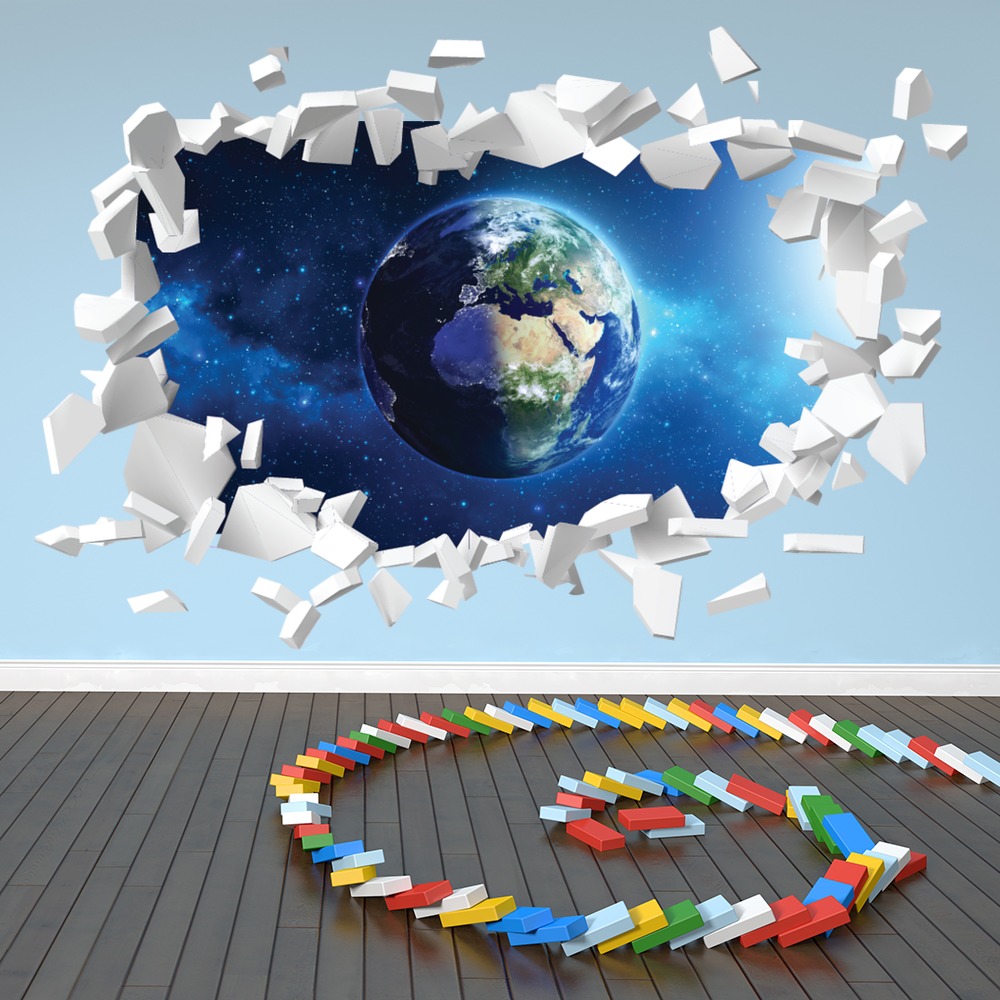 Planet Earth White Brick 3D Hole In The Wall Sticker | Icon Wall Stickers