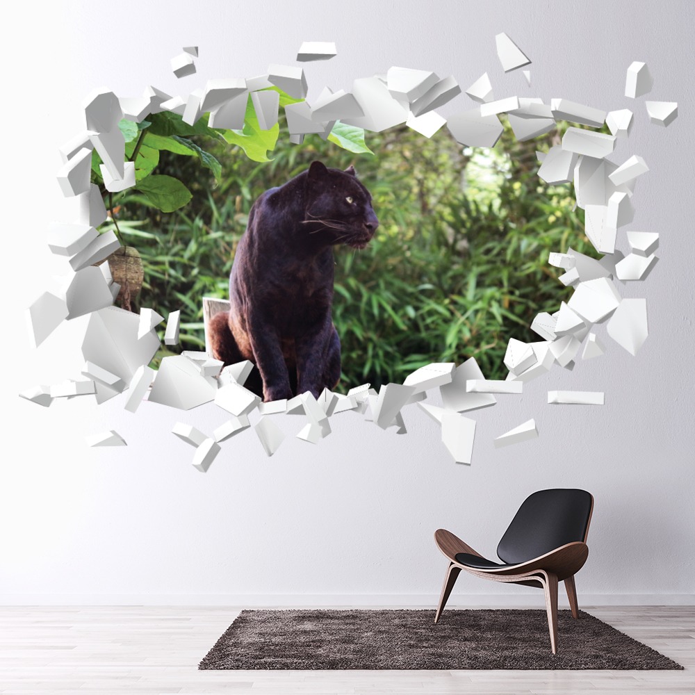 Black Panther White Brick 3D Hole In The Wall Sticker | Icon Wall Stickers