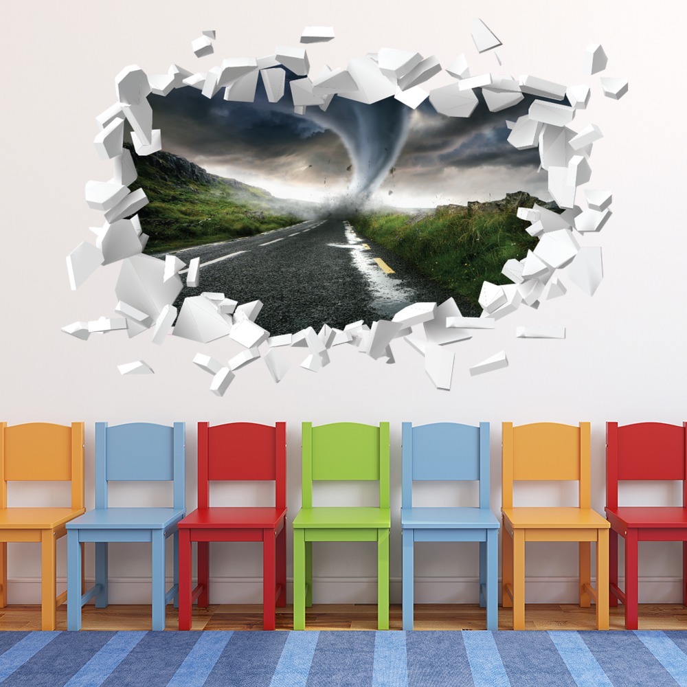Tornado White Brick 3D Hole In The Wall Sticker | Icon Wall Stickers