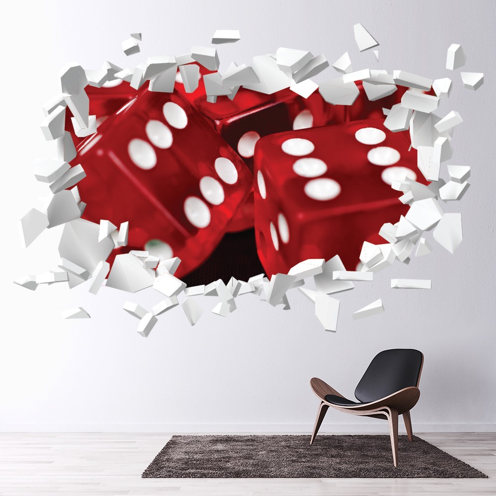 Red Dice White Brick 3D Hole In The Wall Sticker | Icon Wall Stickers
