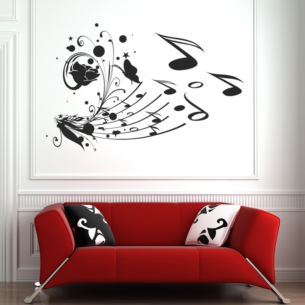 Music Notes Floral Flowers Wall Sticker
