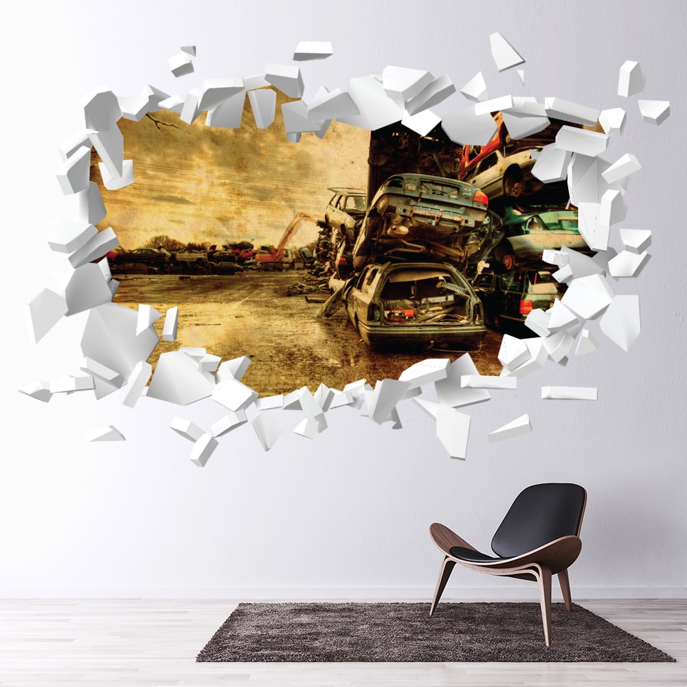 Junk Yard White Brick 3D Hole In The Wall Sticker | Icon Wall Stickers