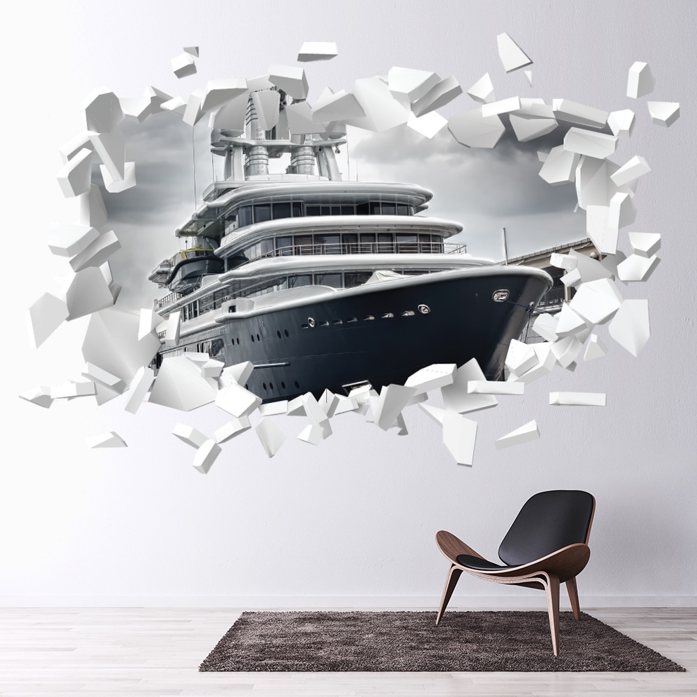 Ship White Brick 3D Hole In The Wall Sticker | Icon Wall Stickers