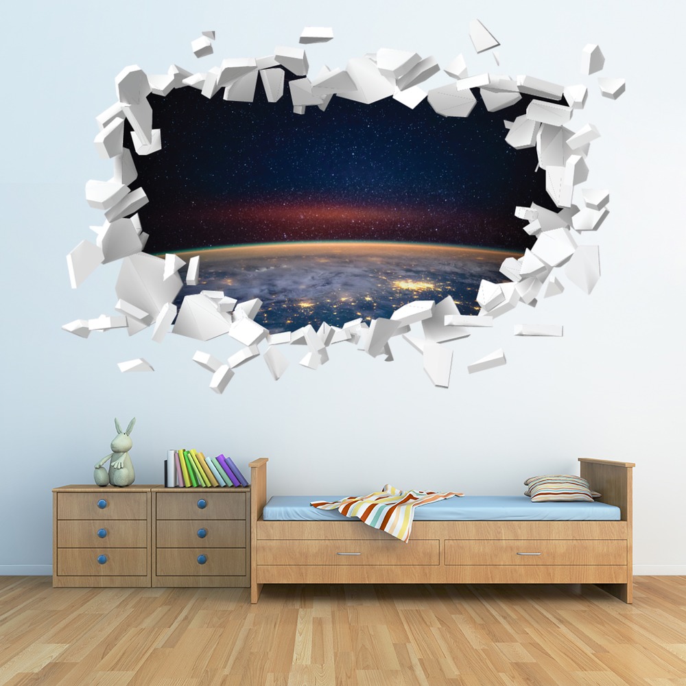 Planet Earth Space NASA White Brick 3D Hole In The Wall Sticker | Icon ...