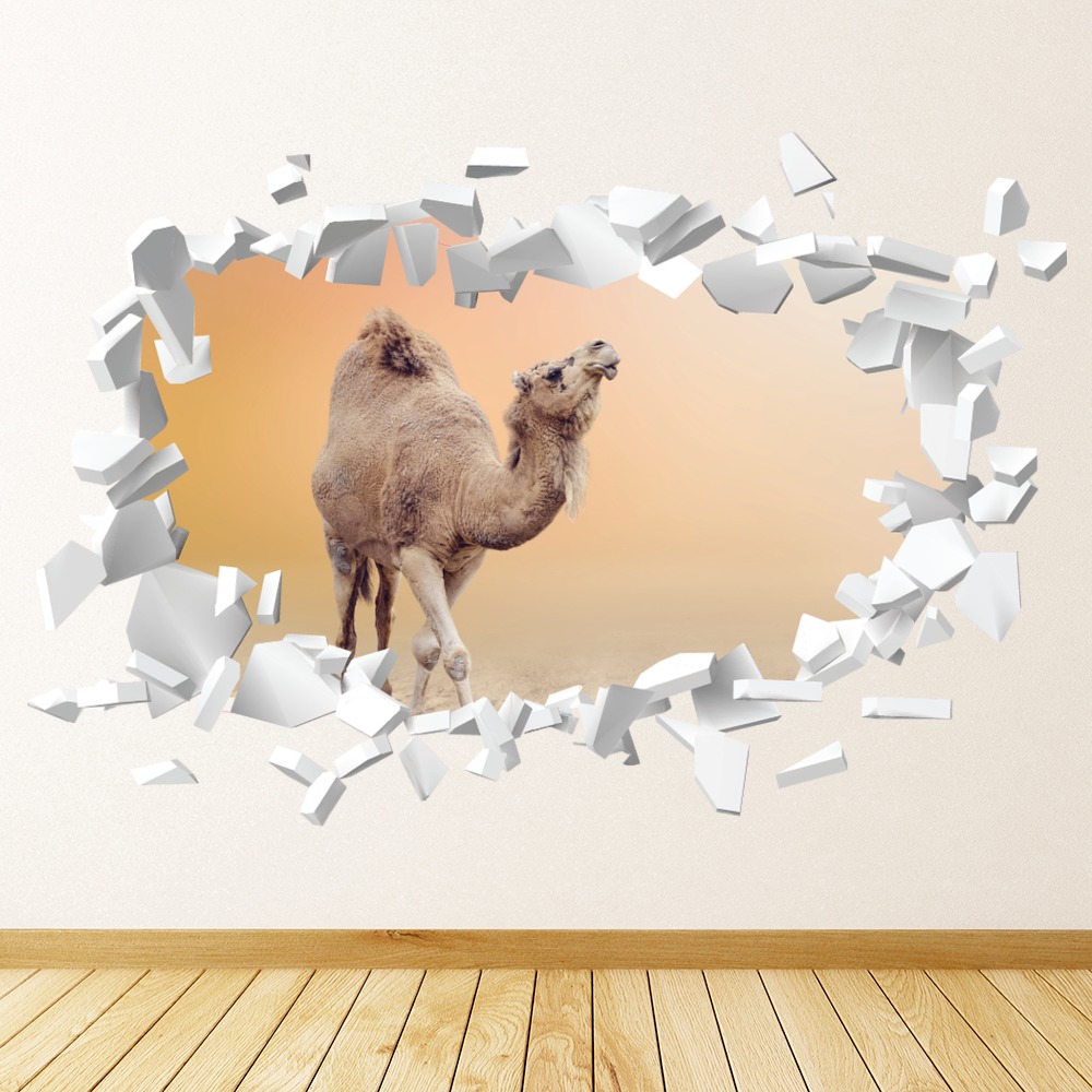 Desert Camel White Brick 3D Hole In The Wall Sticker | Icon Wall Stickers