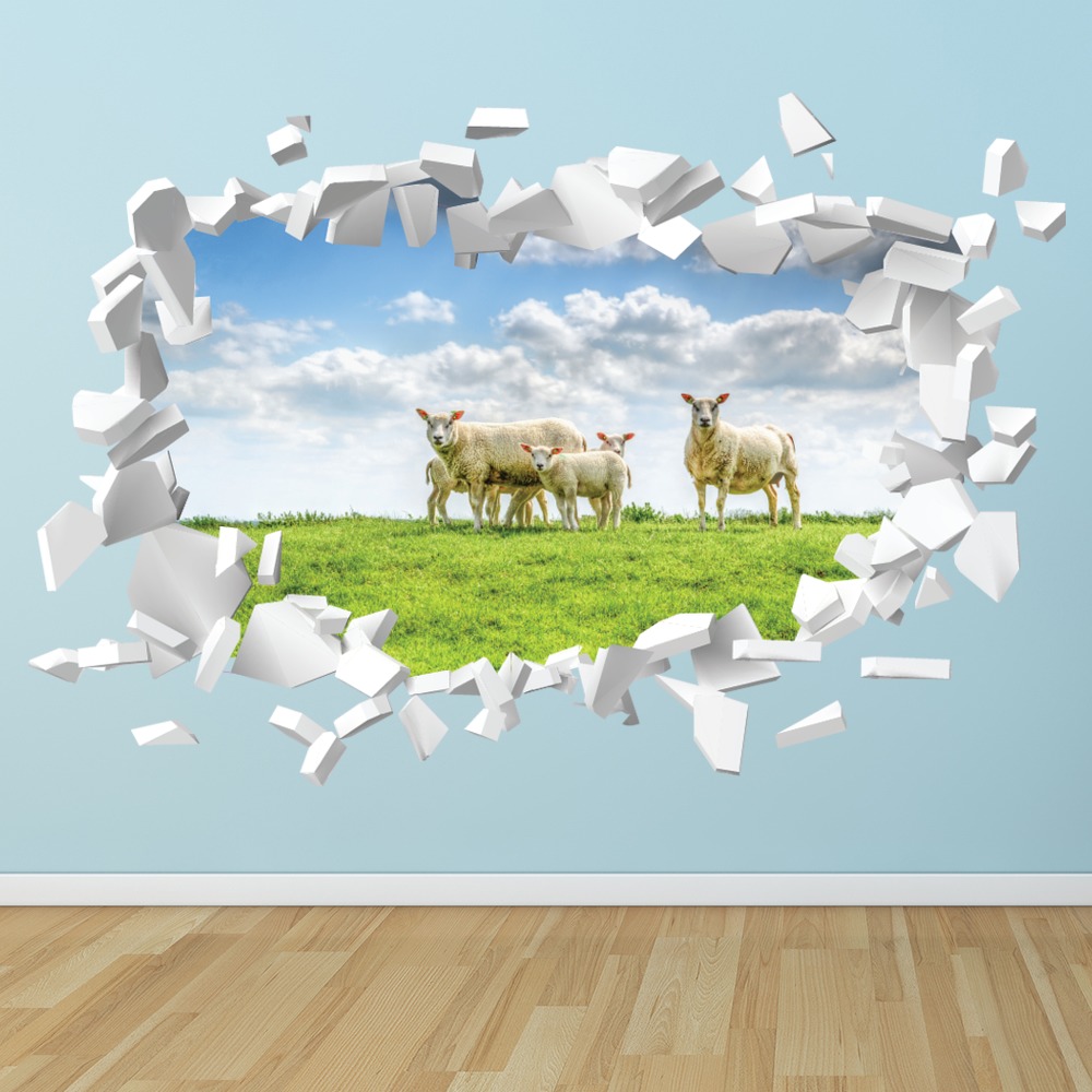 Sheep White Brick 3D Hole In The Wall Sticker | Icon Wall Stickers
