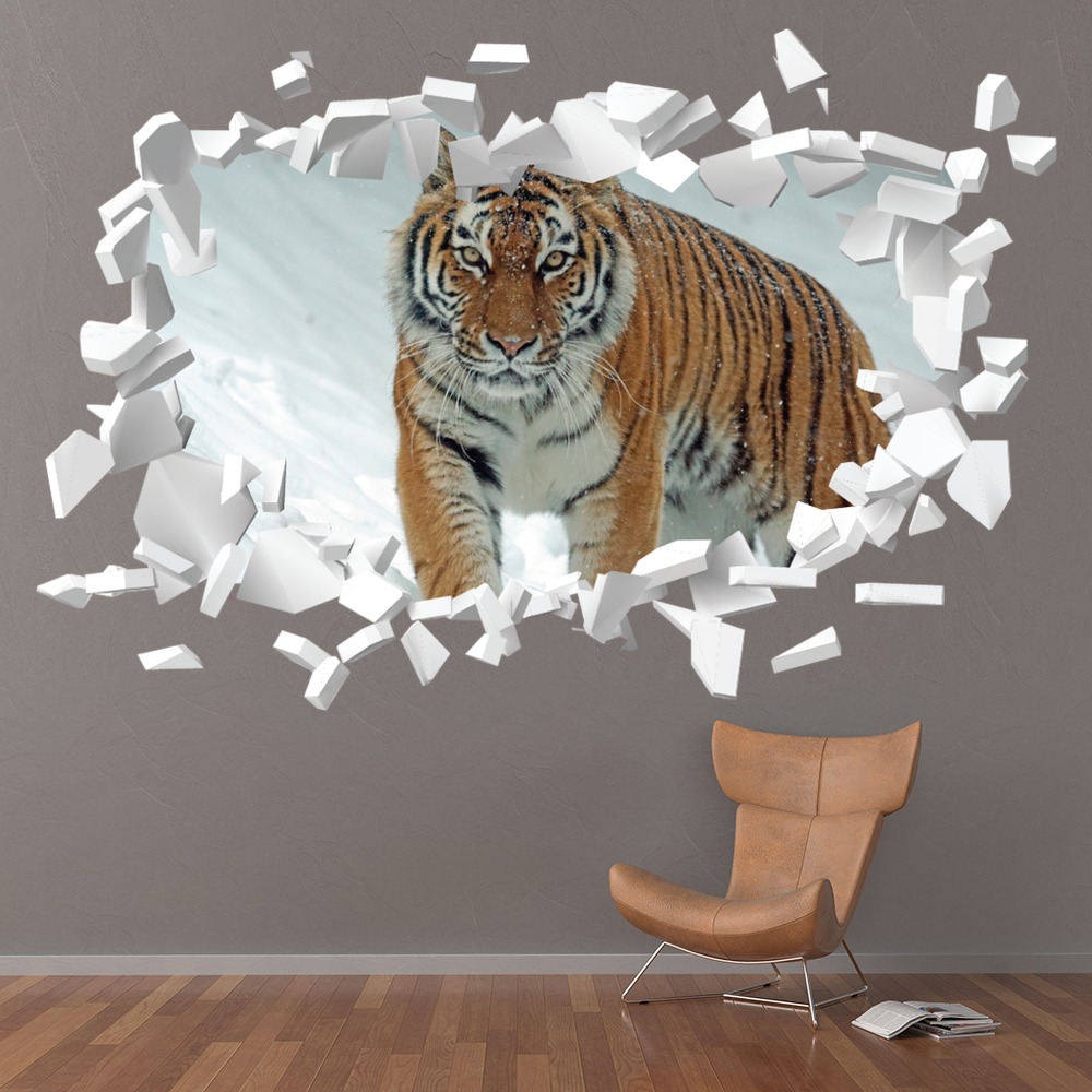 Tiger White Brick 3D Hole In The Wall Sticker | Icon Wall Stickers