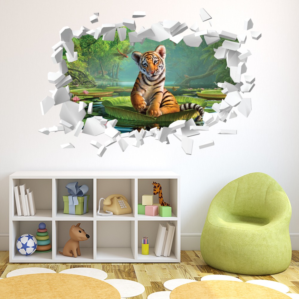 Tiger Cub White Brick 3D Hole In The Wall Sticker | Icon Wall Stickers