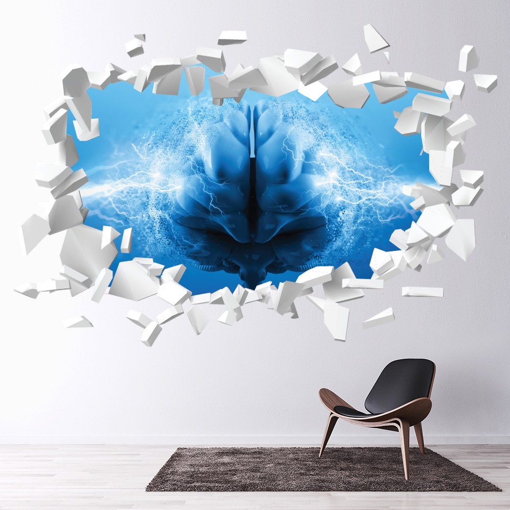 Brain Wave White Brick 3D Hole In The Wall Sticker | Icon Wall Stickers