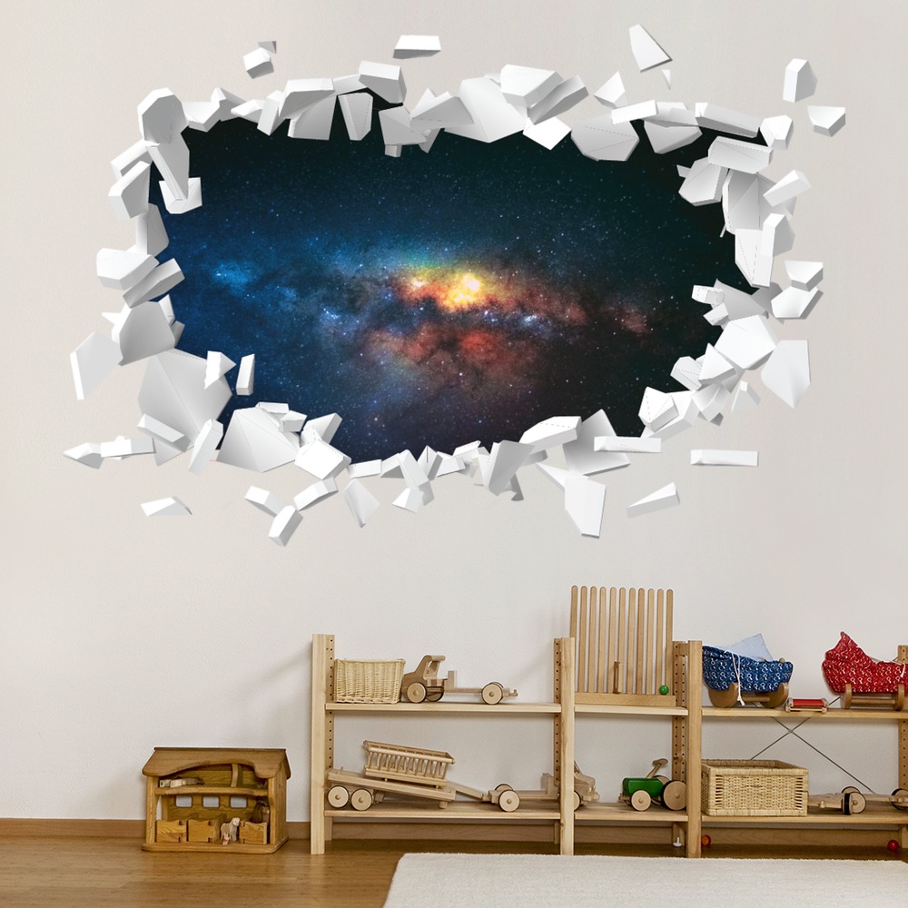 Galaxy Space White Brick 3D Hole In The Wall Sticker | Icon Wall Stickers