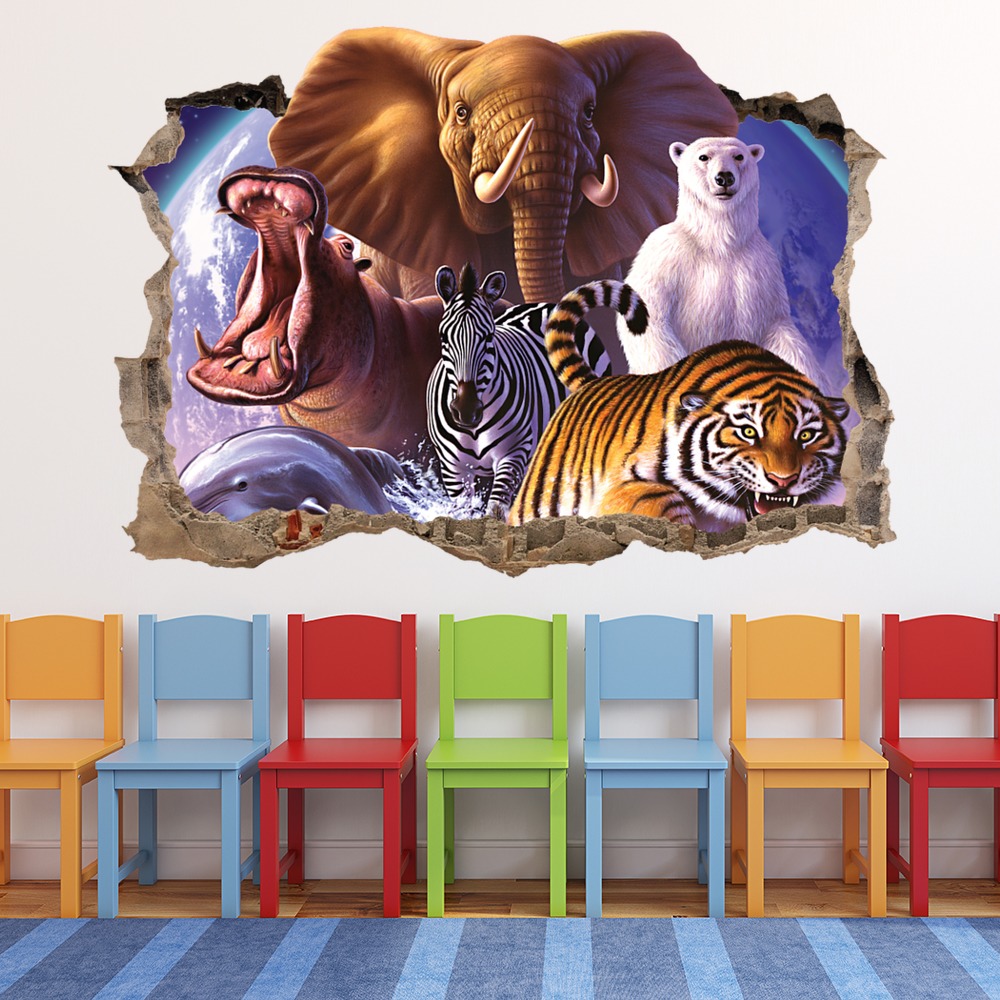 Wild Animals 3D Hole In The Wall Sticker | Icon Wall Stickers