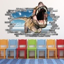 T-Rex Roar Jurassic Dinosaur Grey Brick 3D Hole In The Wall Sticker