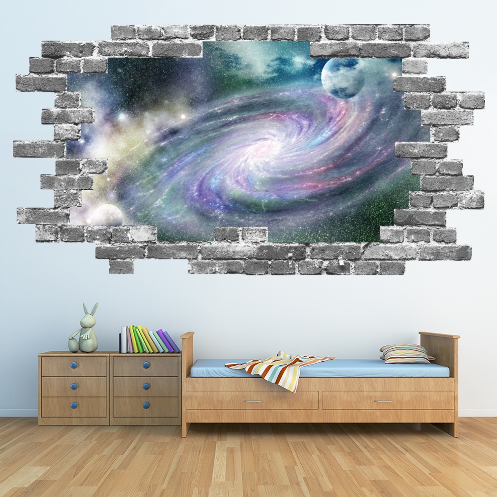Purple Galaxy Spiral Grey Brick 3D Hole In The Wall Sticker
