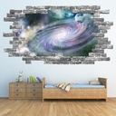 Purple Galaxy Spiral Grey Brick 3D Hole In The Wall Sticker