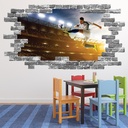Football Player Sports Grey Brick 3D Hole In The Wall Sticker