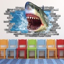Shark Attack Jaws Grey Brick 3D Hole In The Wall Sticker