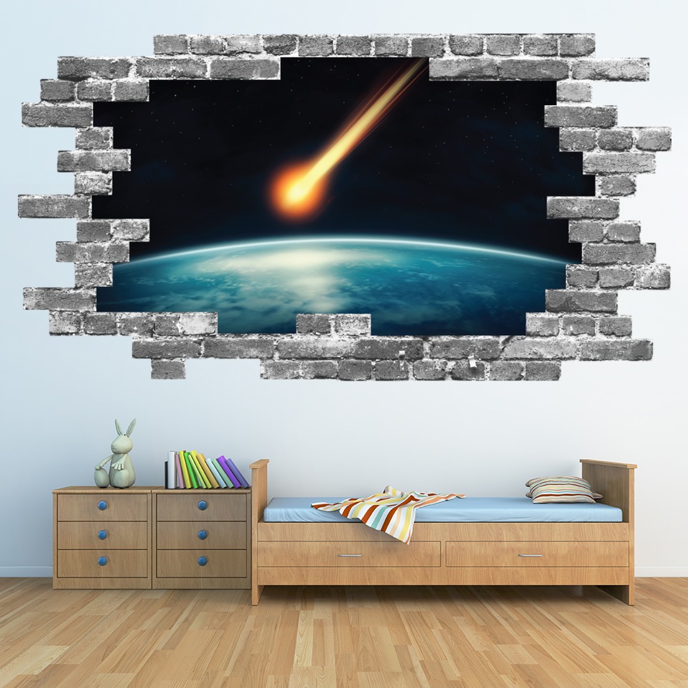 Meteor Strike Space Grey Brick 3D Hole In The Wall Sticker | Icon Wall ...