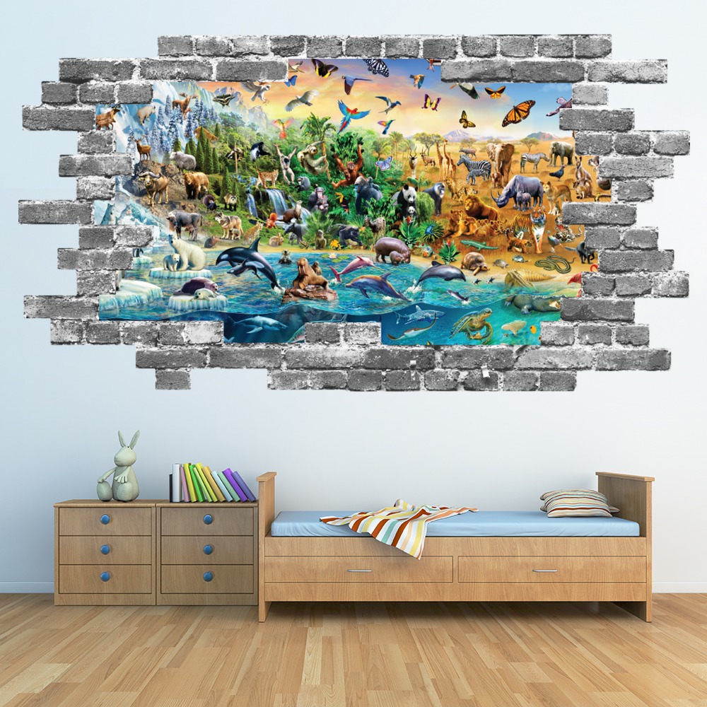 Animal Kingdom Grey Brick 3D Hole In The Wall Sticker | Icon Wall Stickers