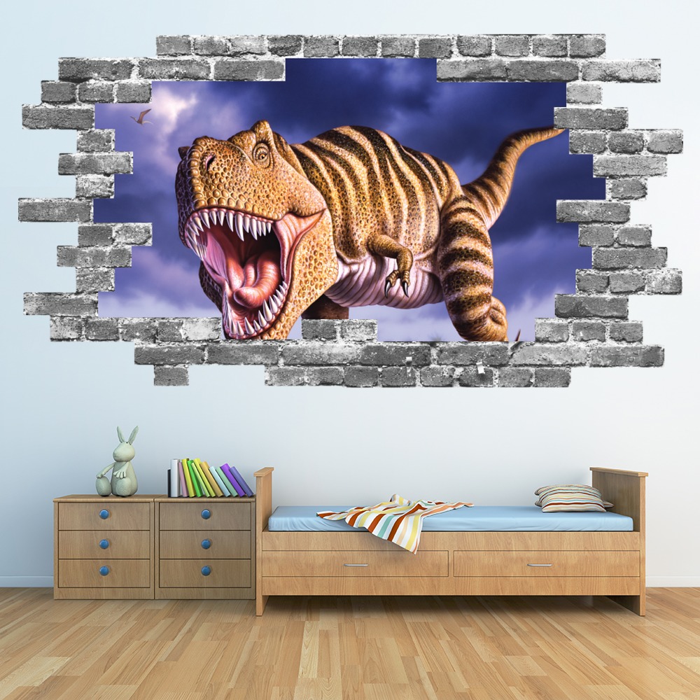 Dinosaur T-Rex Roar Grey Brick 3D Hole In The Wall Sticker | Icon Wall ...