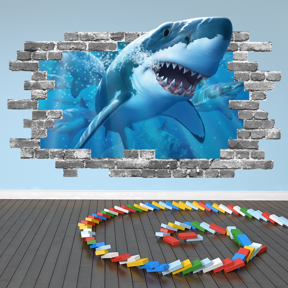 Great White Shark Grey Brick 3D Hole In The Wall Sticker | Icon Wall ...