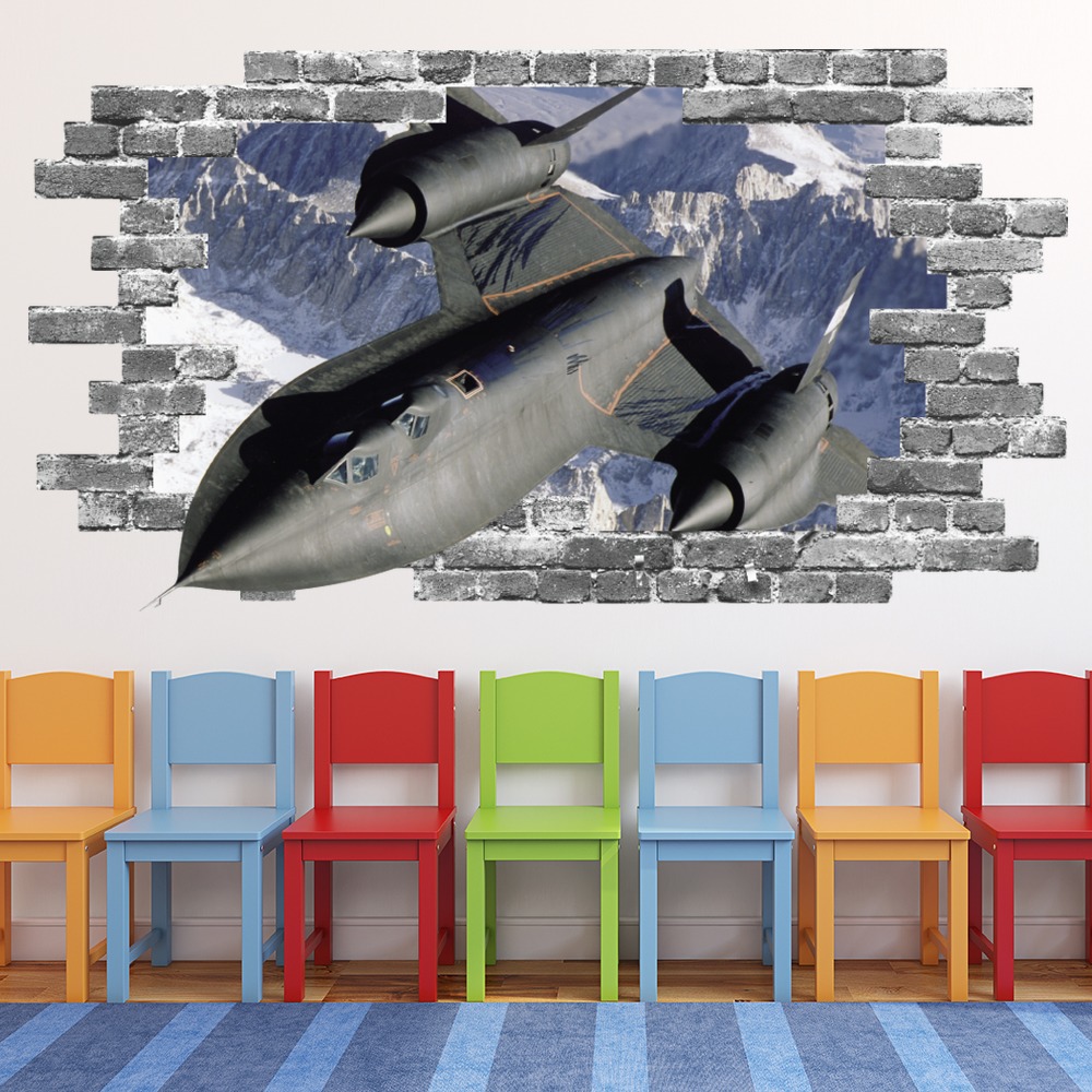 SR 71 Blackbird Aircraft Grey Brick 3D Hole In The Wall Sticker