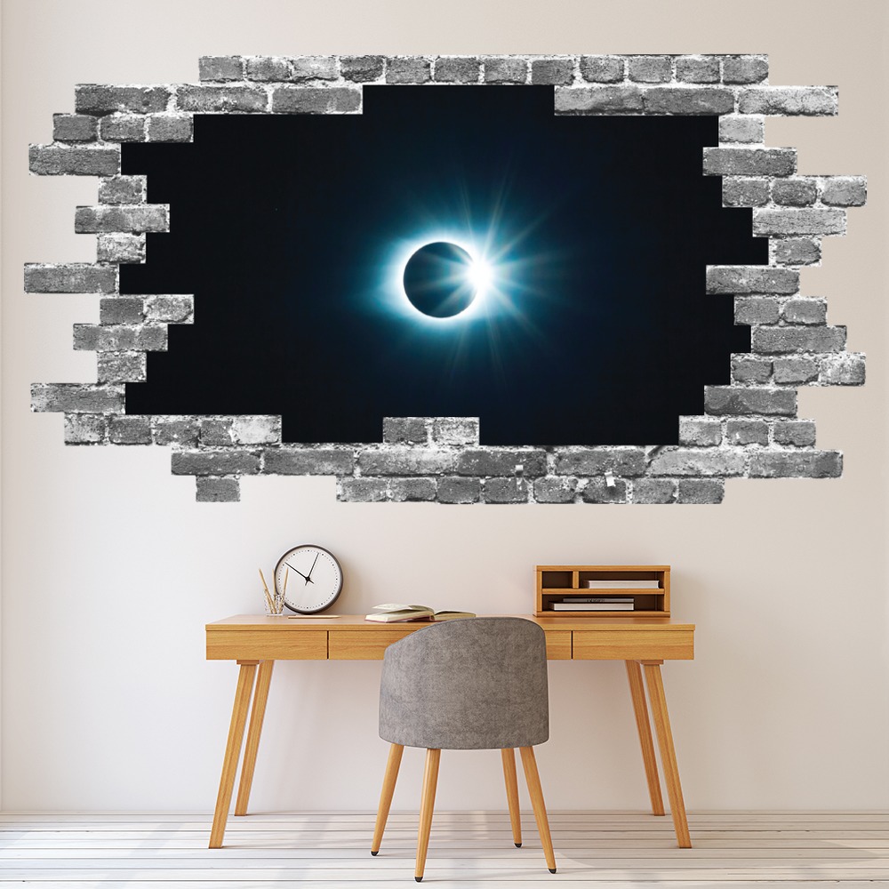 Eclipse Moon Grey Brick 3D Hole In The Wall Sticker | Icon Wall Stickers