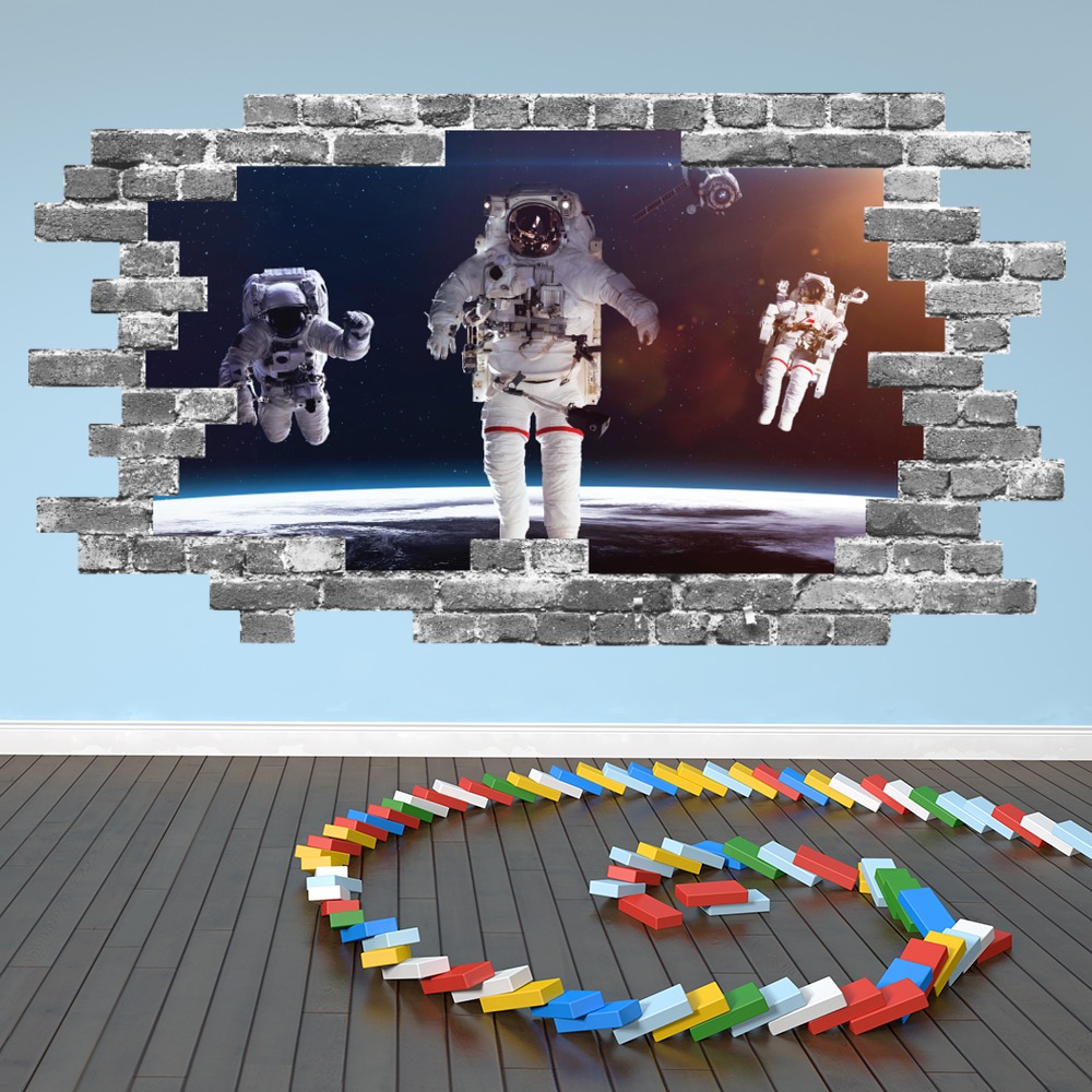 Astronauts In Space Grey Brick 3D Hole In The Wall Sticker | Icon Wall ...