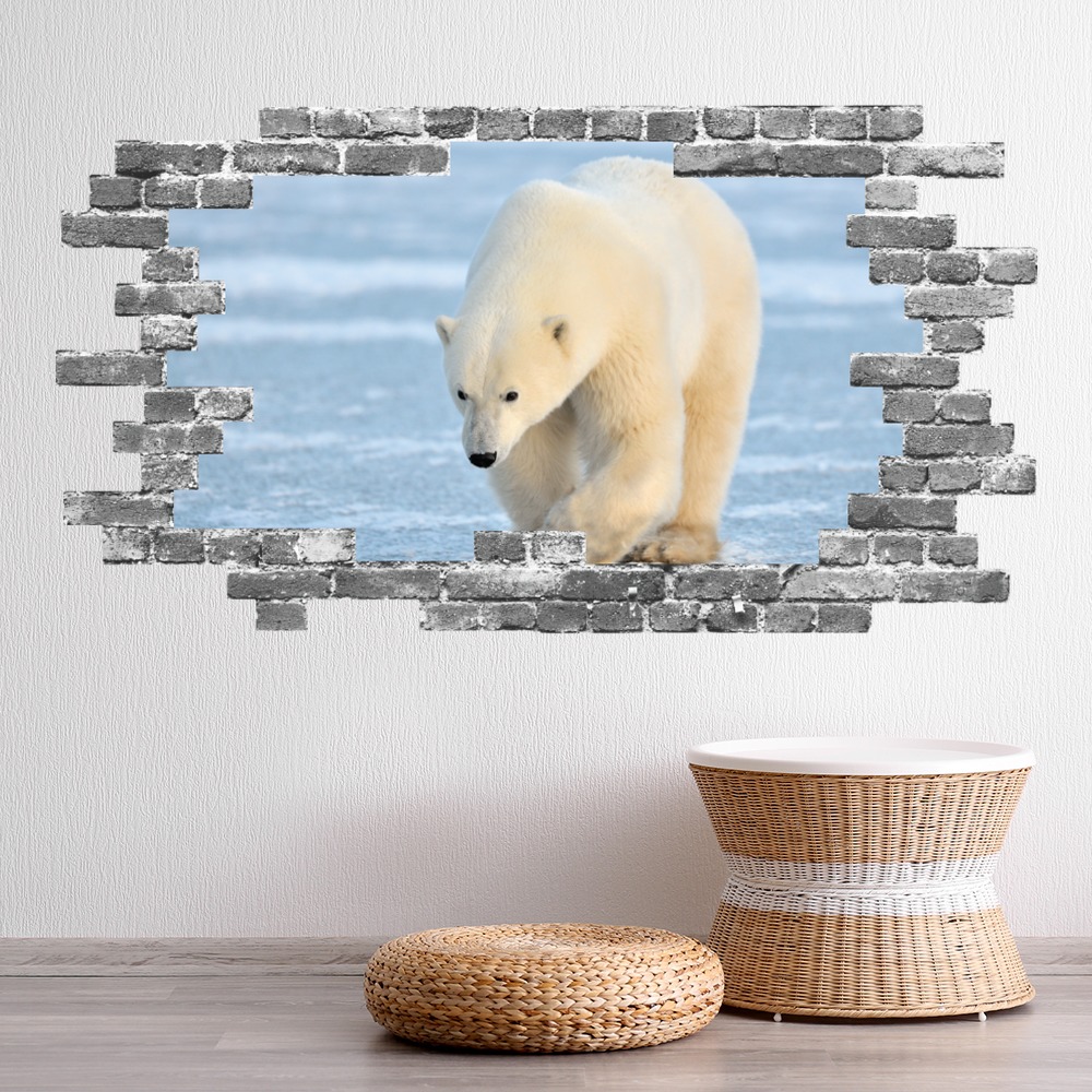 Polar Bear Grey Brick 3D Hole In The Wall Sticker | Icon Wall Stickers
