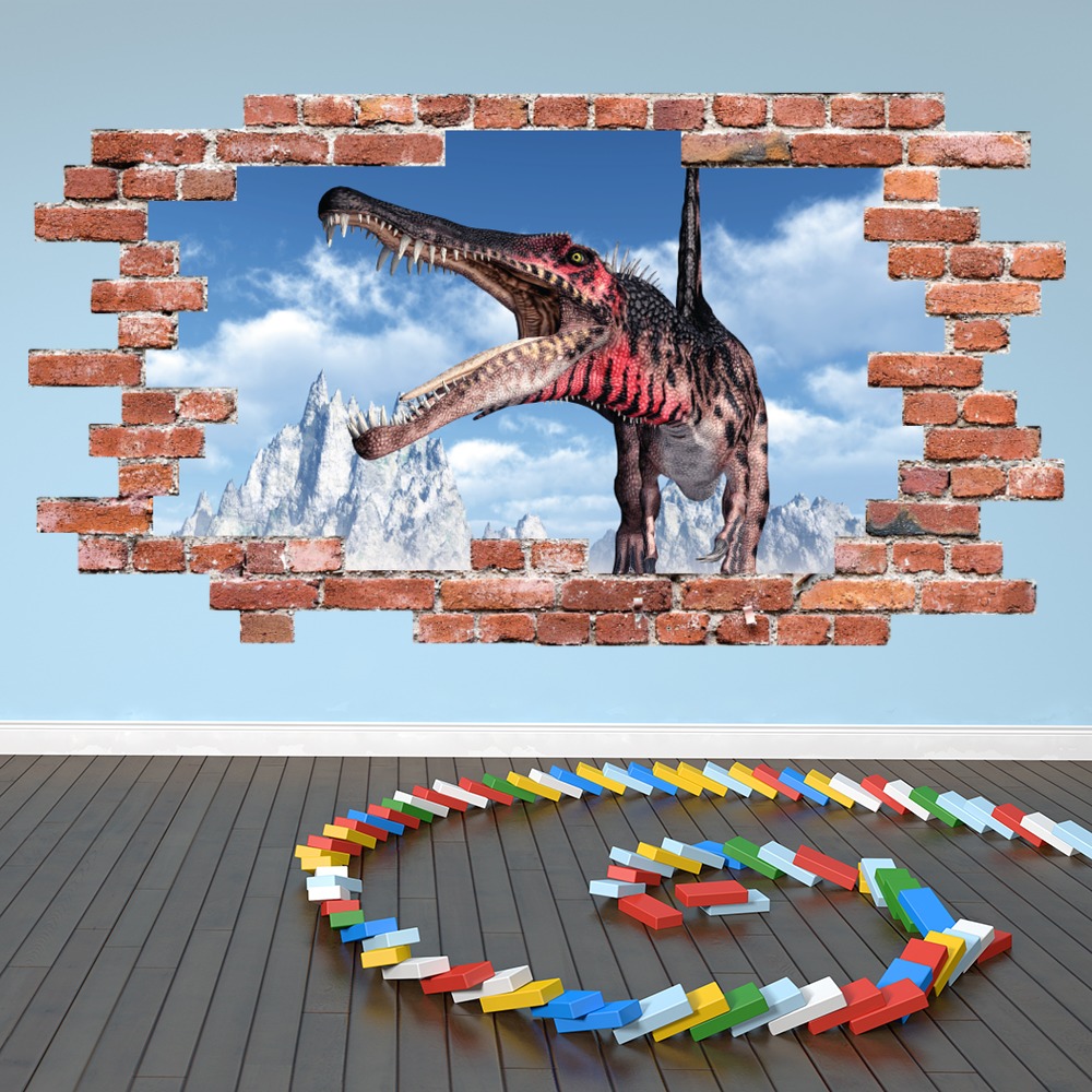 Spinosaurus Dinosaur Red Brick 3D Hole In The Wall Sticker | Icon Wall ...