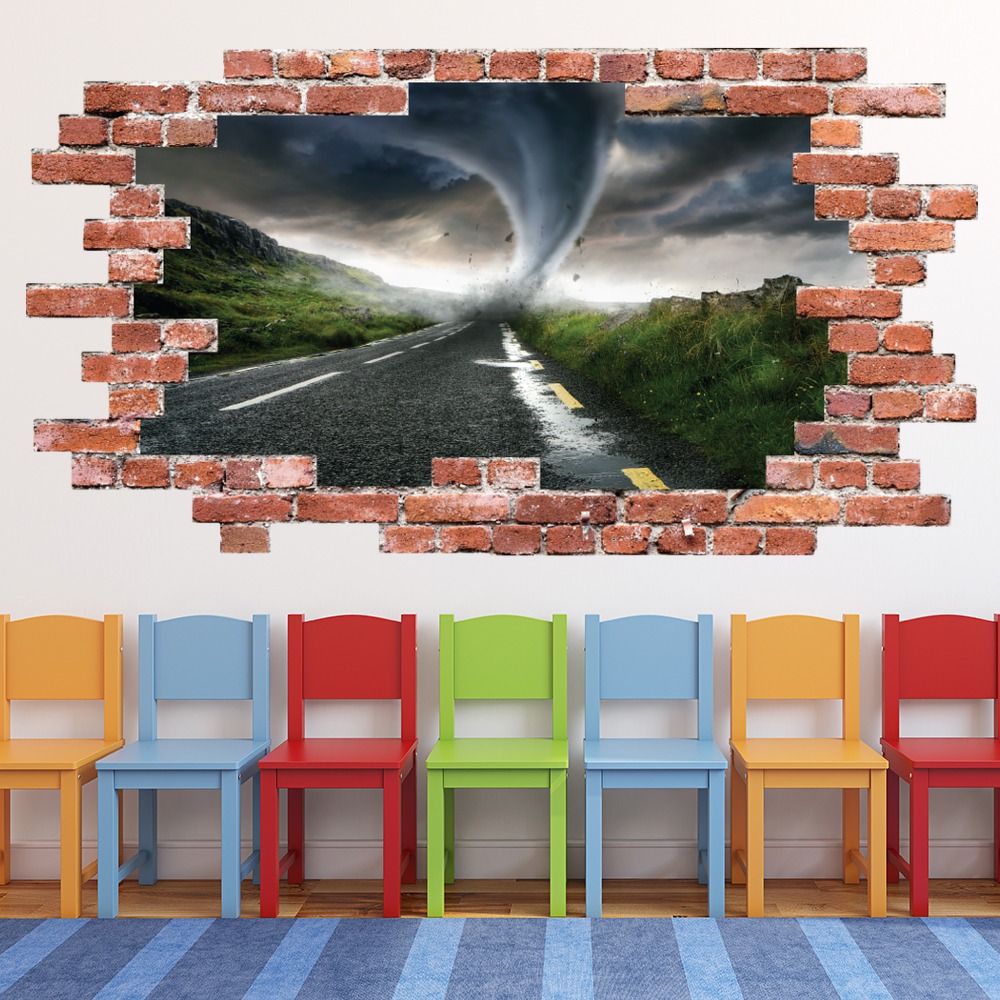 Tornado Storm Red Brick 3D Hole In The Wall Sticker | Icon Wall Stickers