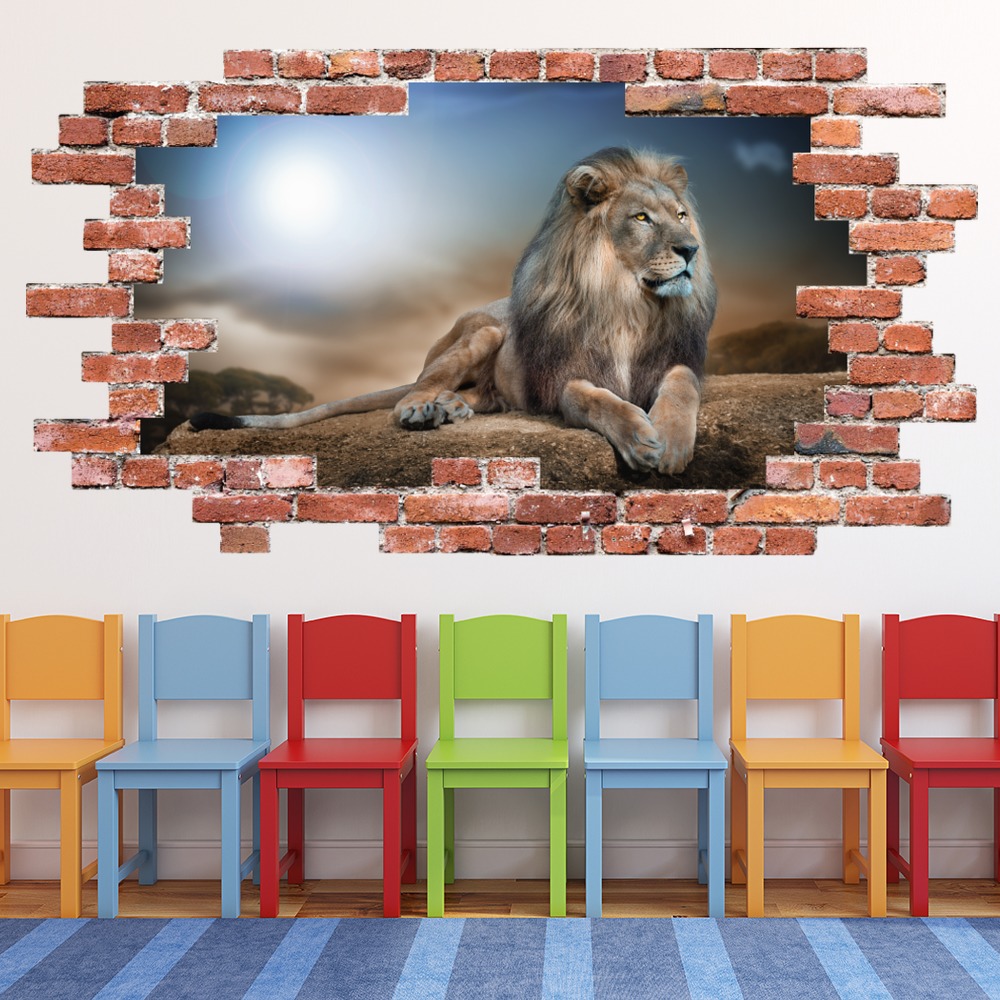 Lion Safari Sunset Red Brick 3D Hole In The Wall Sticker | Icon Wall ...
