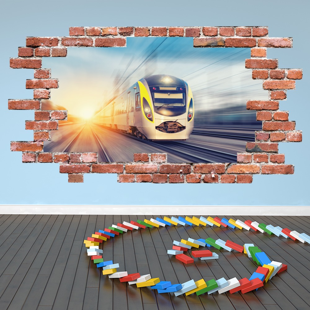 Speed Train Red Brick 3D Hole In The Wall Sticker | Icon Wall Stickers