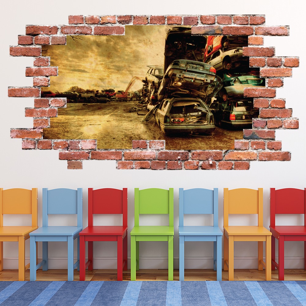 Junkyard Red Brick 3D Hole In The Wall Sticker | Icon Wall Stickers