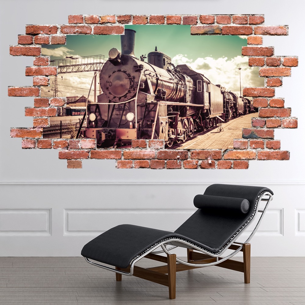Steam Engine Train Red Brick 3D Hole In The Wall Sticker | Icon Wall ...