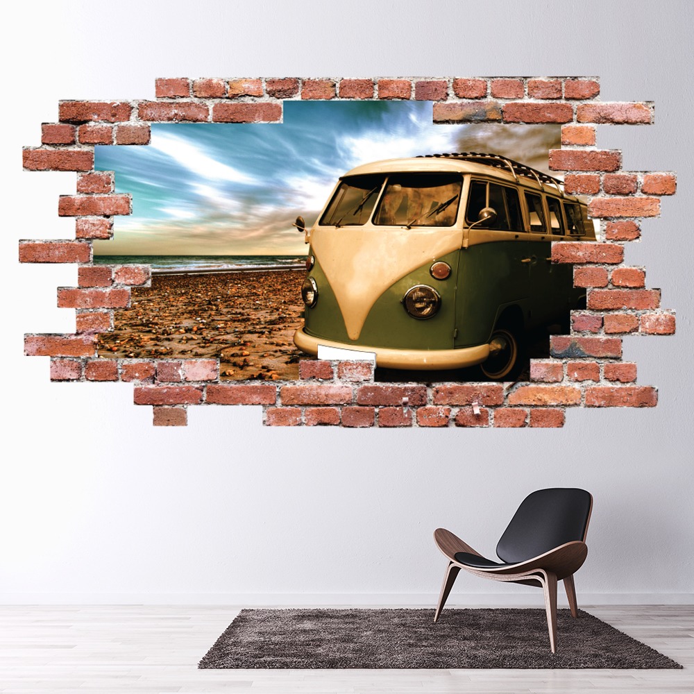Vintage Campervan Red Brick 3D Hole In The Wall Sticker | Icon Wall ...