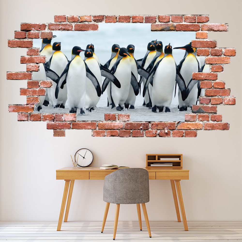 King Penguin Red Brick 3D Hole In The Wall Sticker | Icon Wall Stickers