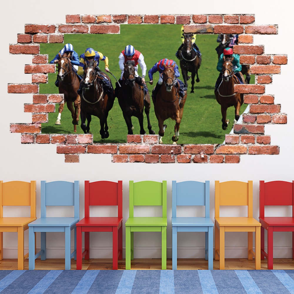Horse Race Red Brick 3D Hole In The Wall Sticker | Icon Wall Stickers