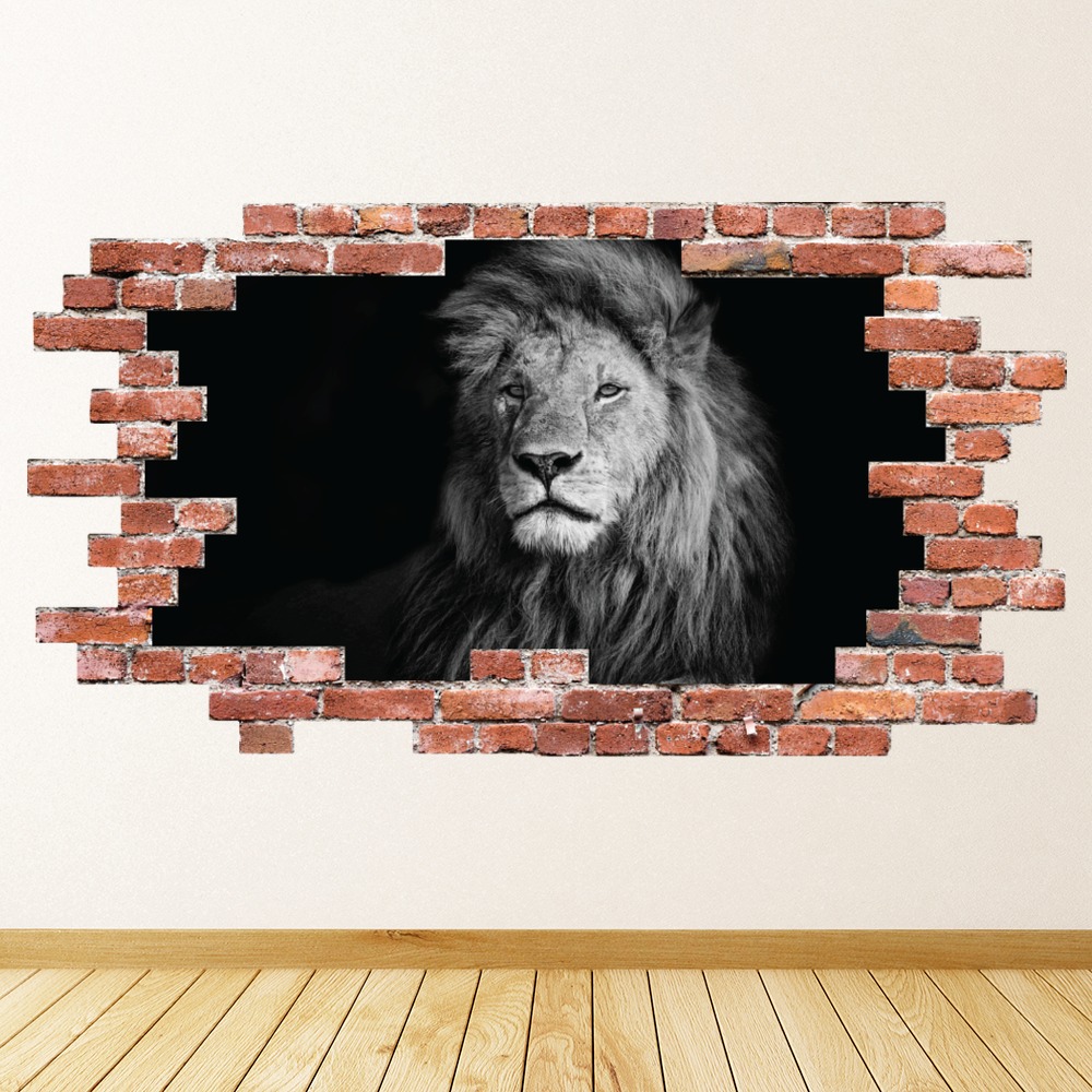 Lion Portrait Red Brick 3D Hole In The Wall Sticker | Icon Wall Stickers
