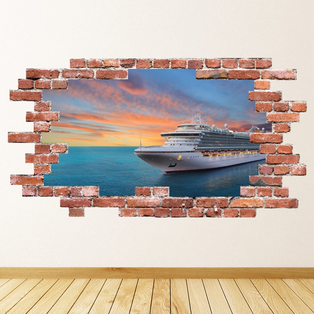 Cruise Ship Red Brick 3D Hole In The Wall Sticker | Icon Wall Stickers